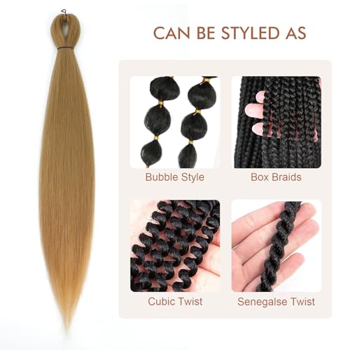 DIFUNEE Pre-stretched Braiding Hair - 20 Inch 8 Packs Blonde Long Braiding Hair For Twist or Box Braids, Yaki Texture Hot Water Setting Synthetic Braiding Hair Extensions (20 Inch, #27-8P) - Image 5