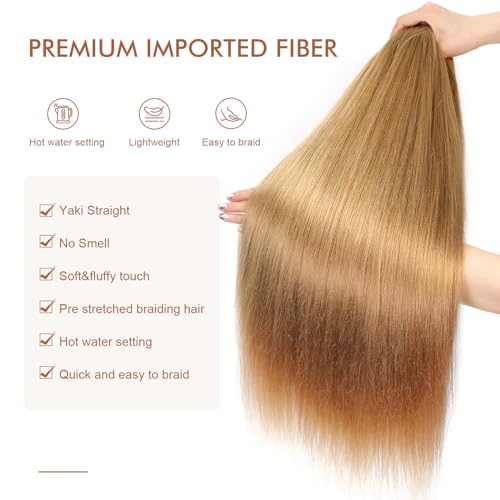 DIFUNEE Pre-stretched Braiding Hair - 20 Inch 8 Packs Blonde Long Braiding Hair For Twist or Box Braids, Yaki Texture Hot Water Setting Synthetic Braiding Hair Extensions (20 Inch, #27-8P) - Image 4