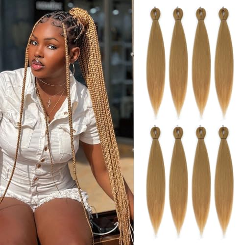 DIFUNEE Pre-stretched Braiding Hair - 20 Inch 8 Packs Blonde Long Braiding Hair For Twist or Box Braids, Yaki Texture Hot Water Setting Synthetic Braiding Hair Extensions (20 Inch, #27-8P) - Image 1
