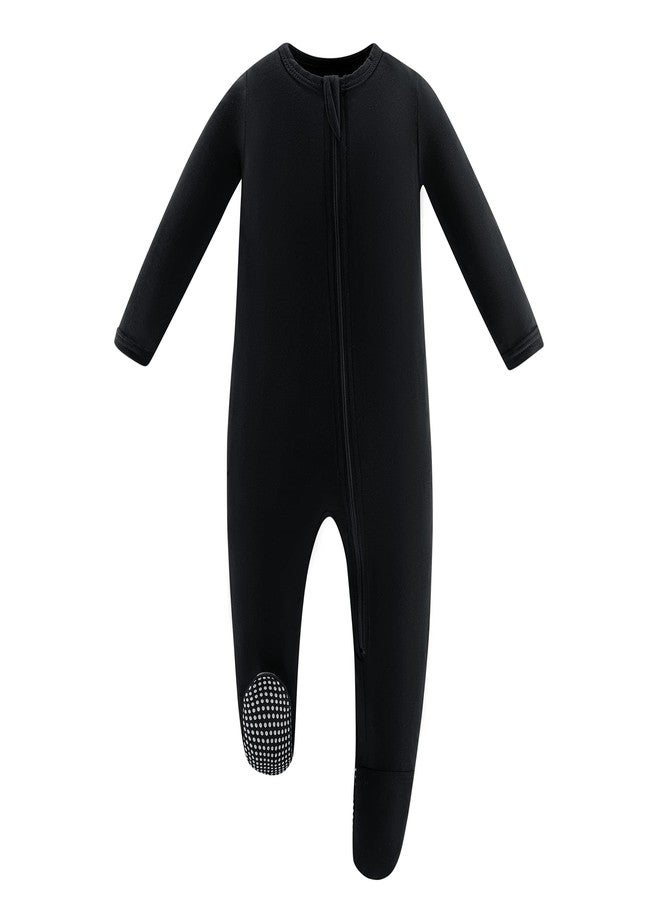 Owlivia Rayon Made from Bamboo Footie Pajamas, Baby Boy Girl Sleep 'N Play, Zip Front Footed Sleeper Pjs(Newborn, Black) - Image 1