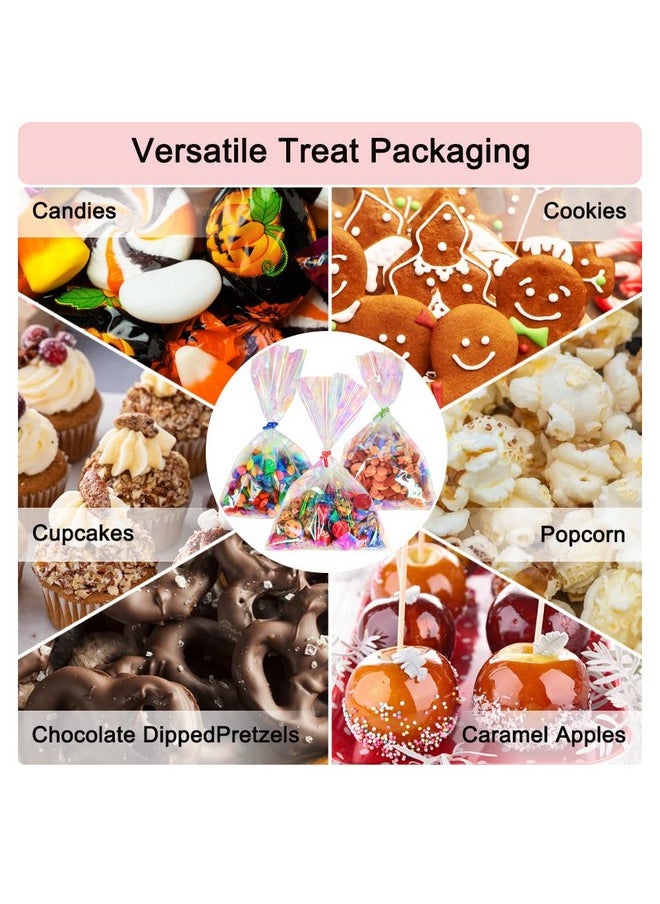 HRX Package 120Pcs Iridescent Cellophane Treat Bags With Ties 6X9 Inch Holographic Plastic Goody Bags For Candy Party Favors Small Gifts  - Image 4