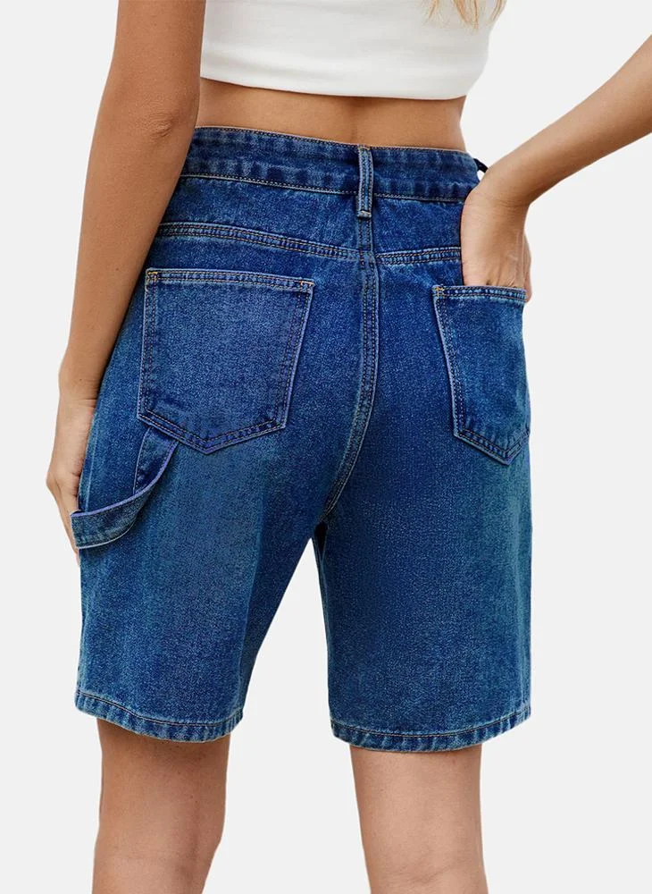 YUNIQEE Blue Mid Rise Plain Regular Fit Shorts