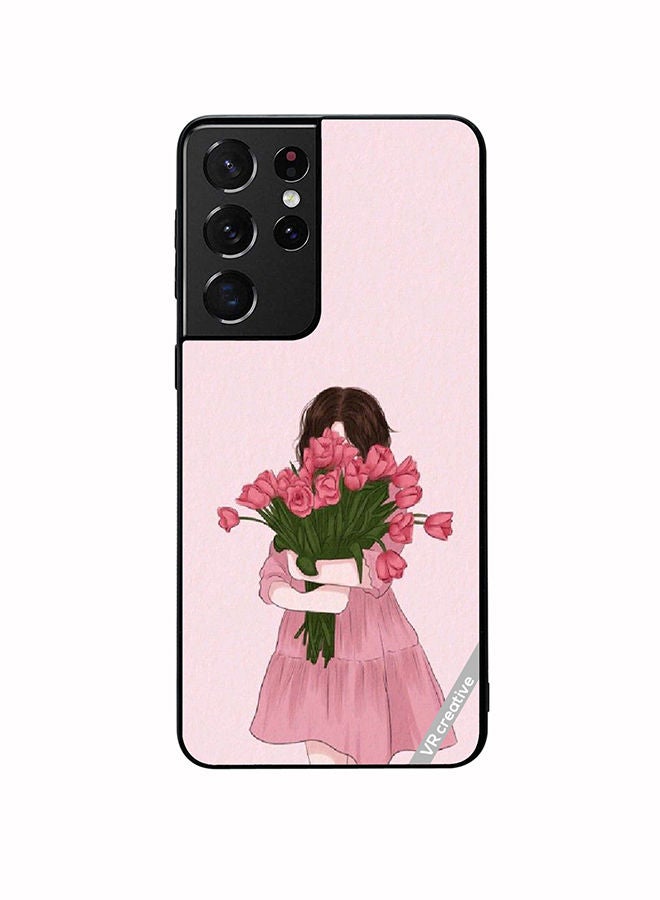 VR CREATIVE Protective Case Cover For Samsung Galaxy S21 Ultra 5G Girl Hugging Bouquet Design Multicolour - Image 1