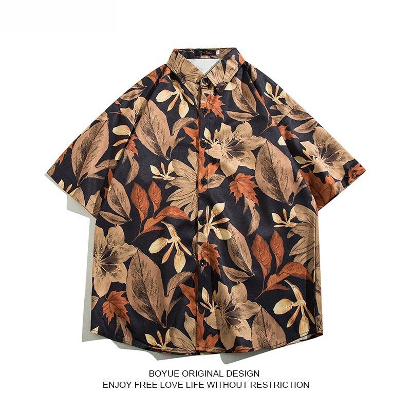 Hainan tour group vacation uniform shirt coconut tree Sanya beach print retro niche couple short-sleeved men and women - Image 2