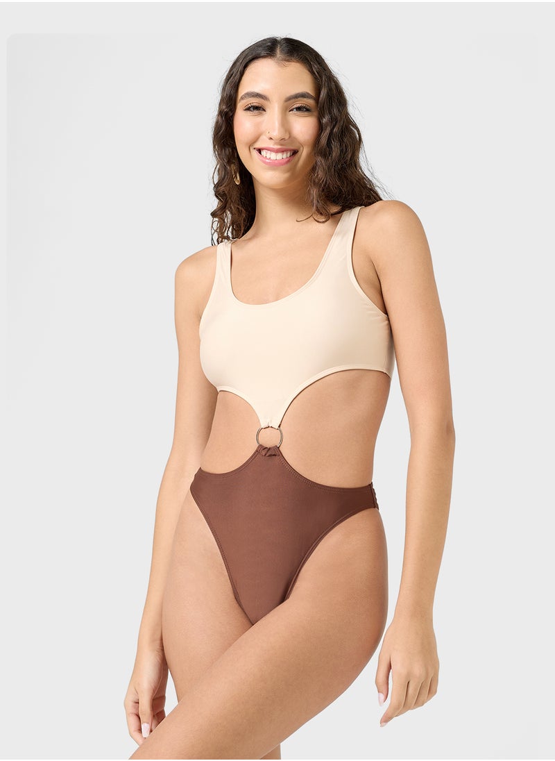 Ginger - Colorblock Cutout Detail Swimsuit - Image 1