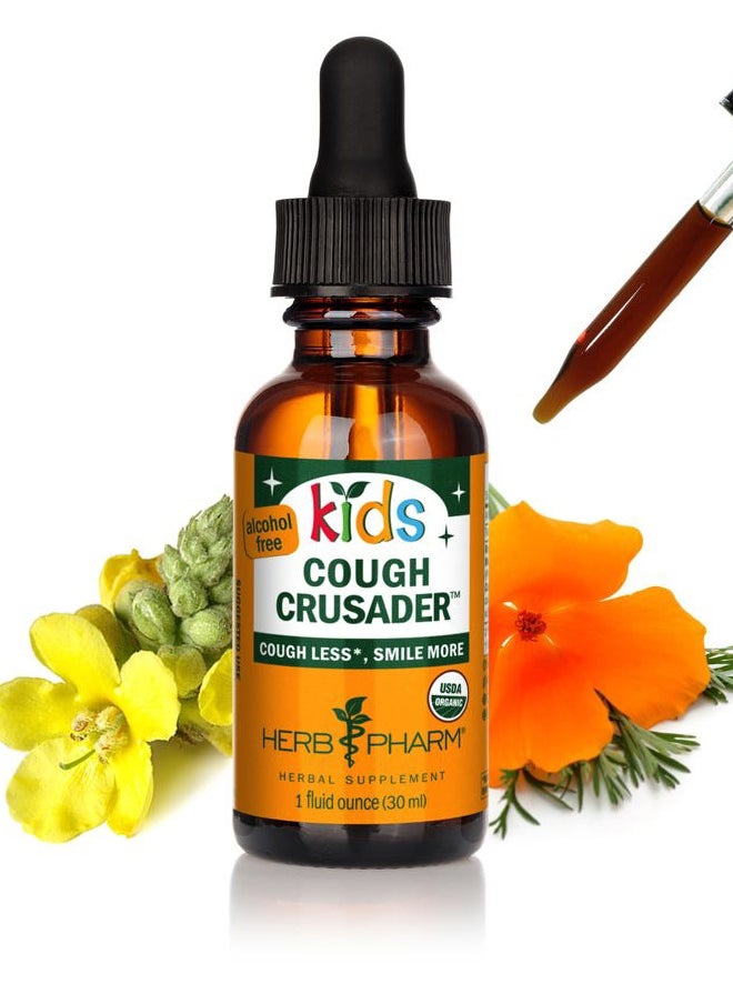 HERB PHARM Kids Certified-Organic Alcohol-Free Cough Crusader Liquid Herbal Formula, Wild Cherry, 1 Fl Oz  - Image 1