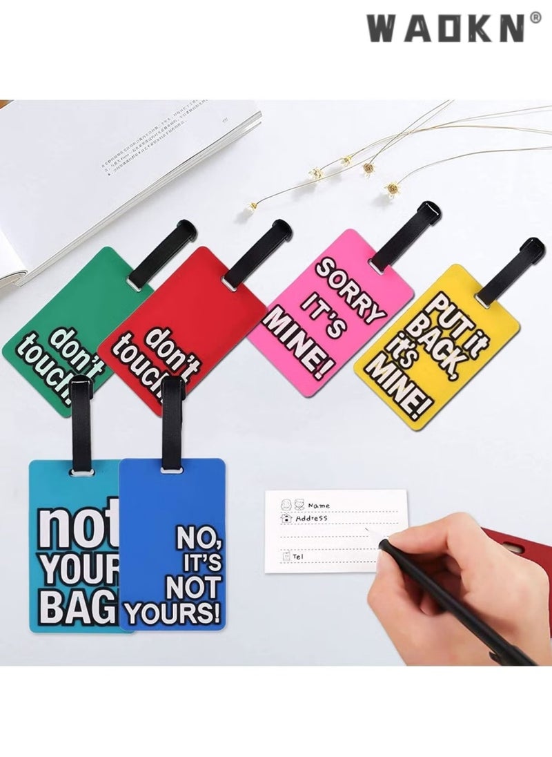 WAOKN 7PCS Luggage Tag with Name ID Card,Flexible  PVC Soft Rubber Luggage Tags Personalised Identifier ID Labels, Colorful Secure Travel Luggage Labels for Travel,Fashionable Silicone Tags  - Image 2
