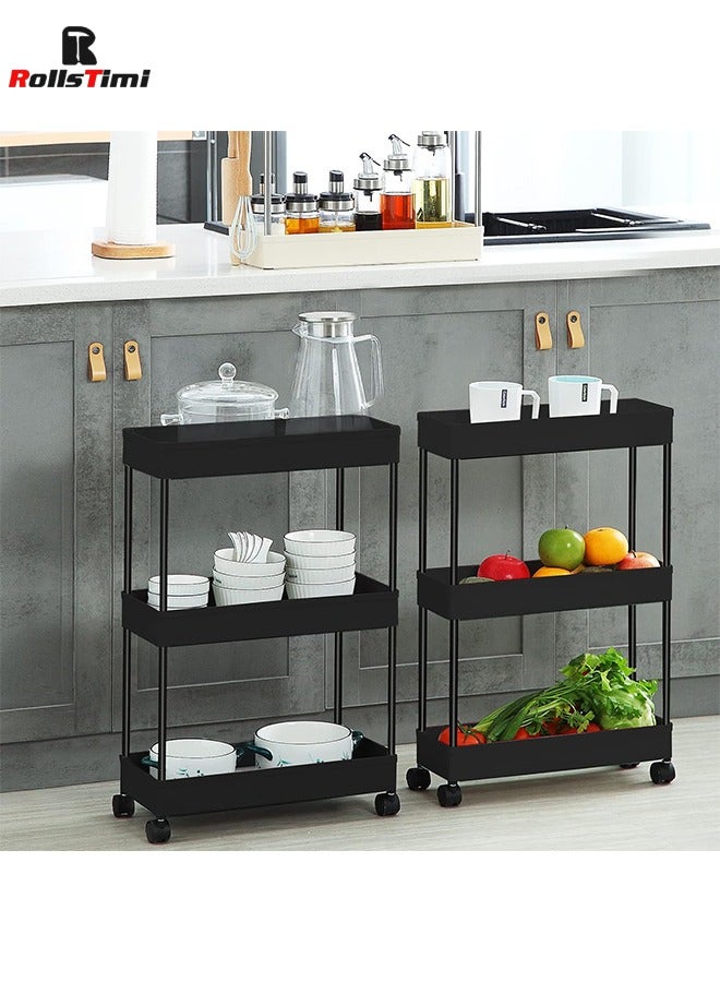 RollsTimi  Slim Storage Cart with Wheels - 3 Tier Bathroom Organizers and Storage Cart - Rolling Carts for Bathroom, Kitchen, Narrow Space, Laundry Room,Black - Image 2