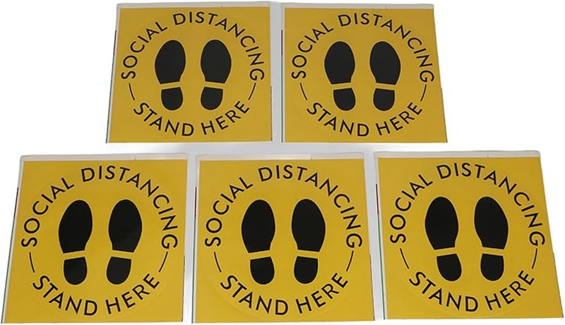 Yellow Social Distancing Floor Stickers Distance Marker Decals For Public Areas Schools 5PCS - Image 1