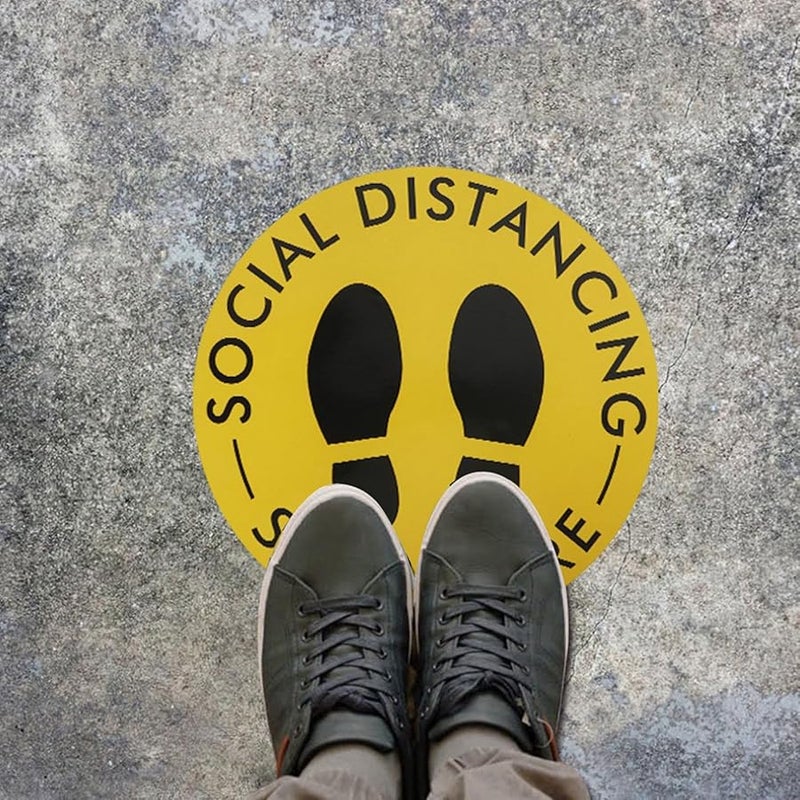 Yellow Social Distancing Floor Stickers Distance Marker Decals For Public Areas Schools 5PCS - Image 5