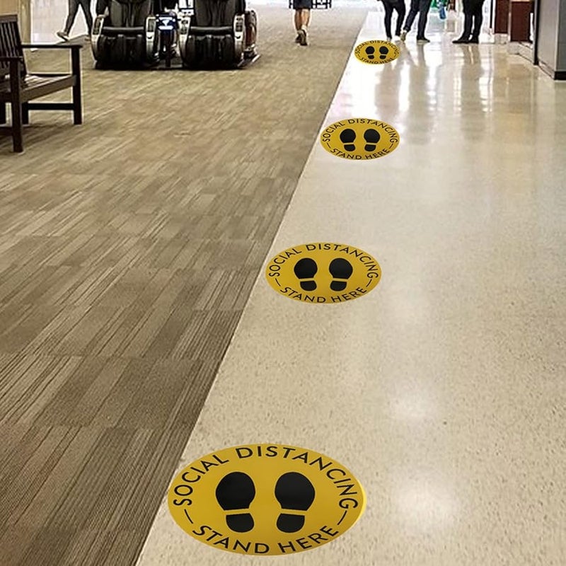 Yellow Social Distancing Floor Stickers Distance Marker Decals For Public Areas Schools 5PCS - Image 2
