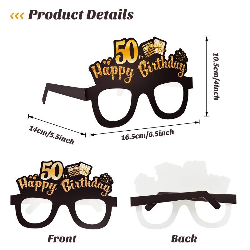 Sumind 24 Pcs Birthday Glasses Decoration Paper Eyeglasses Birthday Sunglasses to Wear for Men Women Table Decor Party (Gold,50th) - Image 2