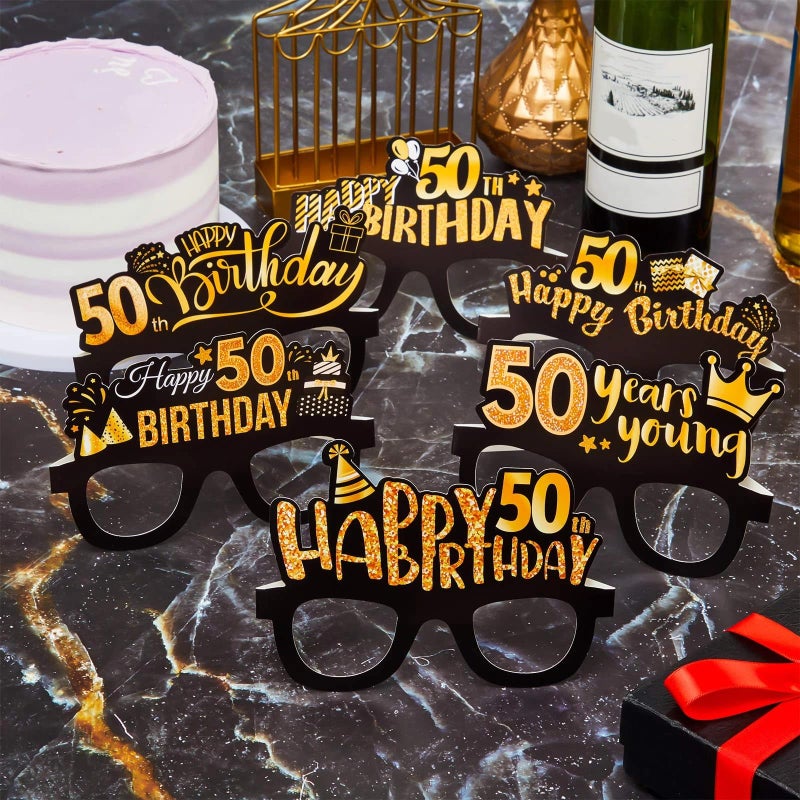 Sumind 24 Pcs Birthday Glasses Decoration Paper Eyeglasses Birthday Sunglasses to Wear for Men Women Table Decor Party (Gold,50th) - Image 5