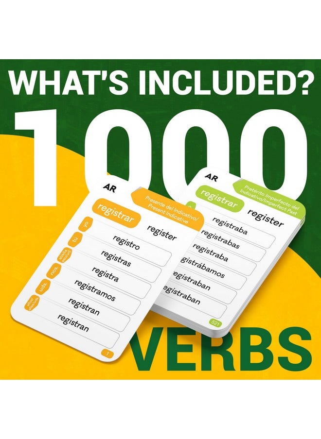 Briston - Spanish Verb Conjugation Flash Cards with 9 Tenses (1,000 Verbs 500 Cards) Educational Language Learning Resource for Memory & Sight Words - Fun Game Play - Kids, Grade School, Classroom or Homeschool - Image 1