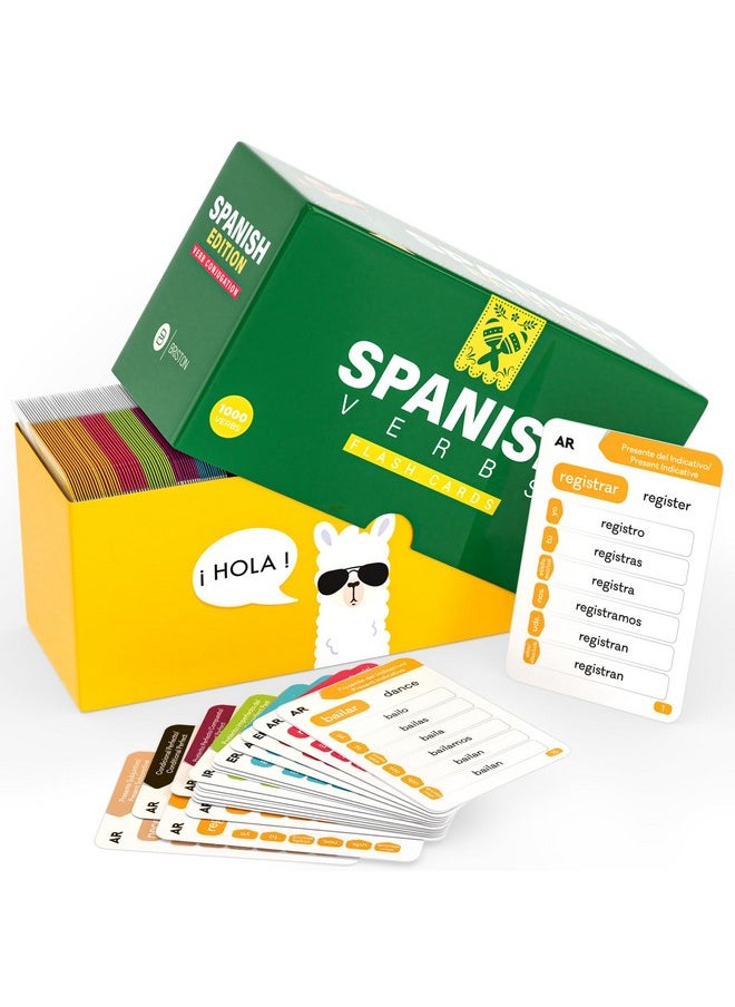 Briston - Spanish Verb Conjugation Flash Cards with 9 Tenses (1,000 Verbs 500 Cards) Educational Language Learning Resource for Memory & Sight Words - Fun Game Play - Kids, Grade School, Classroom or Homeschool - Image 1