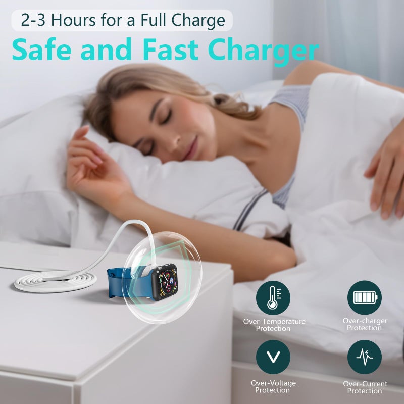 Autallgee Upgraded 2 Pack for Apple Watch Charger USB C Cable, [MFi Certified] iWatch Charger Cable 3.3FT Magnetic Cord Compatible with iWatch Series 9/8/7/6/SE 2/SE/5/4/3/2/1-White - Image 3