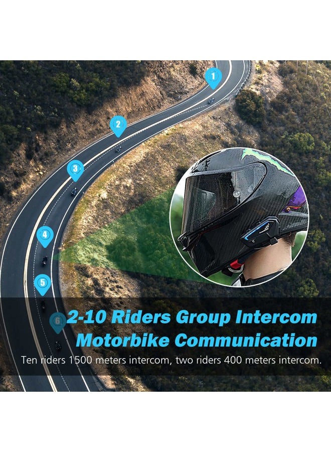 Freedconn Motorcycle Helmet Bluetooth Headset FX 2 Pack Intercom Motorcycle Communication Systems, IP67 Waterproof, 1100mAh 4-6 Riders Men Gifts (Black) - Image 3