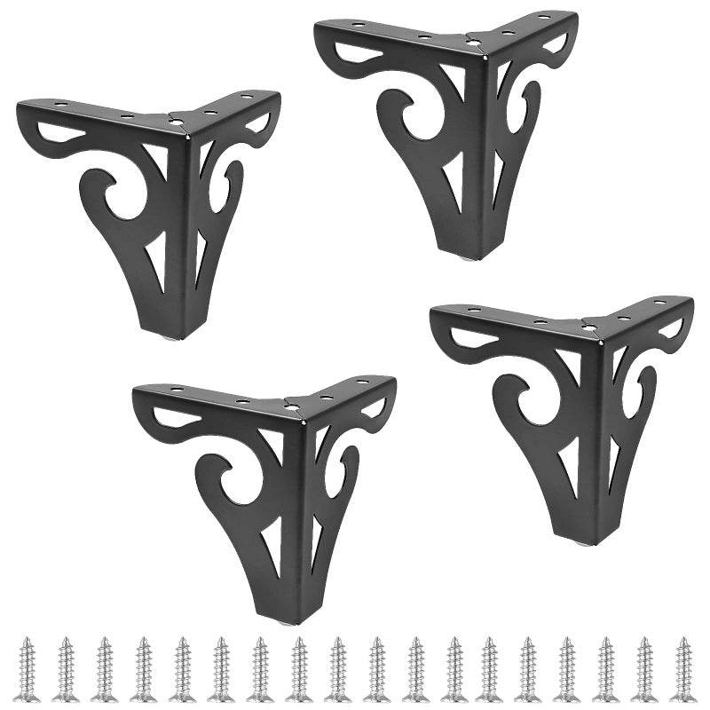 Bivethoi 3 Inch  8cm Hollow Out Furniture Legs Set of 4 Black Metal Sofa Legs Modern Dresser Feet Triangle Couch Feet Shelf Replacement Legs for Cabinet Cupboard Table Bookcase Wardrobe