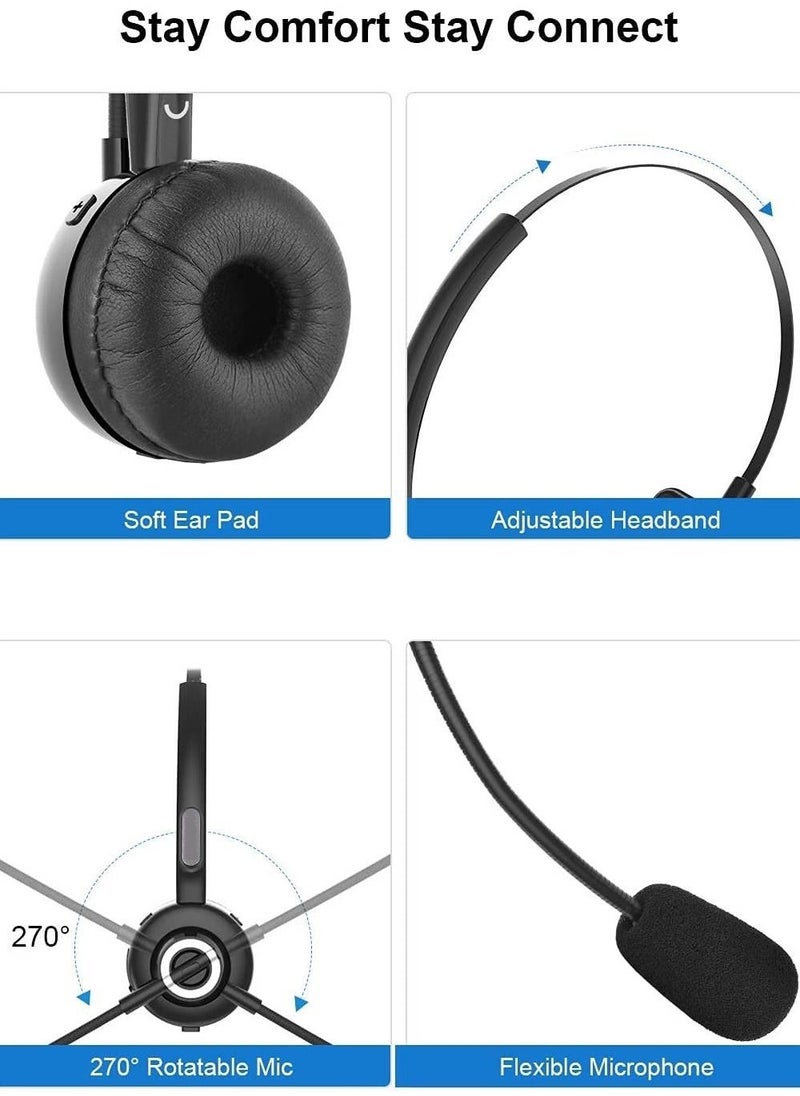 Generic - Bluetooth Headset with Noise Canceling Microphone Wireless Handsfree Headphone for Laptop Cell Phone Tablet Call Center Office Meeting Online Class - Image 1