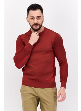 Men Crew Neck Textured Long Sleeve Sweatshirt, Red