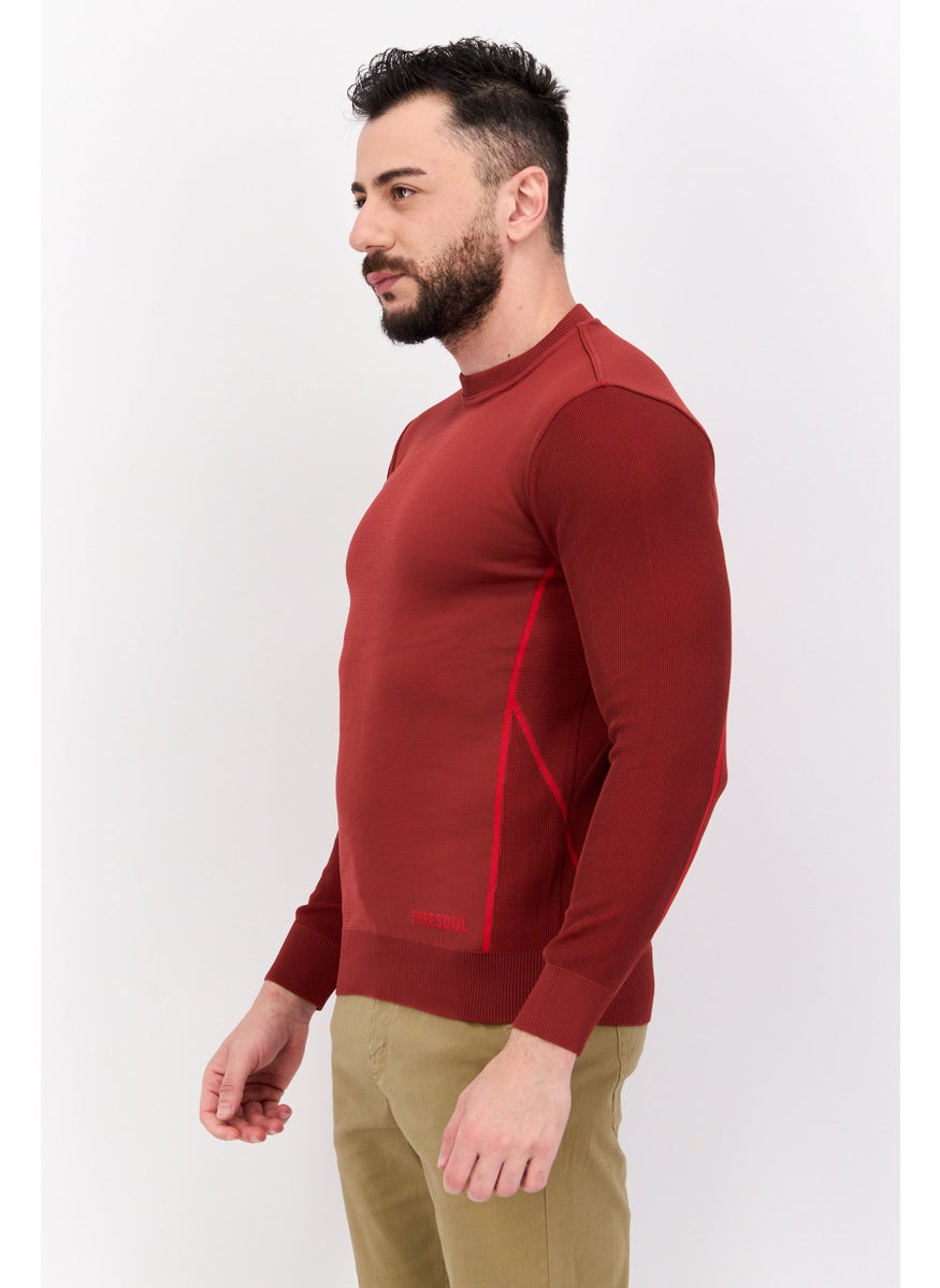 Free Soul - Men Crew Neck Textured Long Sleeve Sweatshirt, Red - Image 1