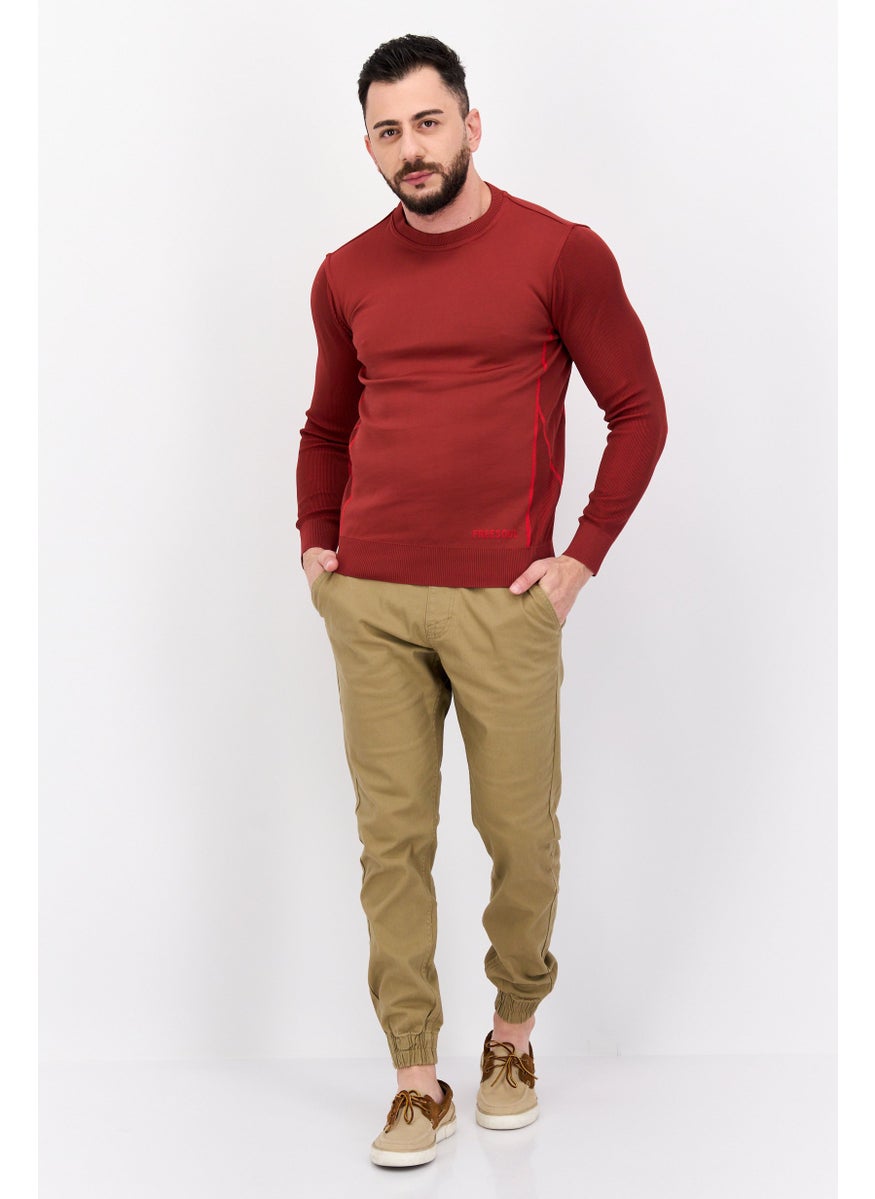 Free Soul - Men Crew Neck Textured Long Sleeve Sweatshirt, Red - Image 1