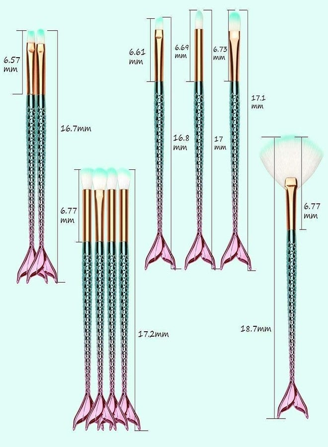 DATNASAYAD Women's & Girl's Mermaid Makeup Brushes Set with One Pink Beauty Blender - (Pack of 10) - Image 4