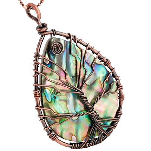SUNYIK Teardrop Rainbow Abalone Shell Stone Pendant Necklace - Image 4