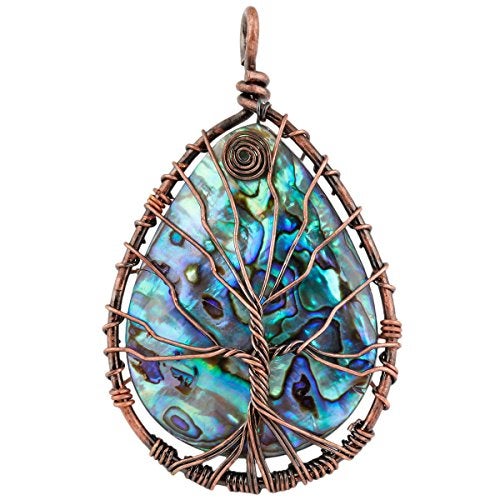 SUNYIK Teardrop Rainbow Abalone Shell Stone Pendant Necklace - Image 3