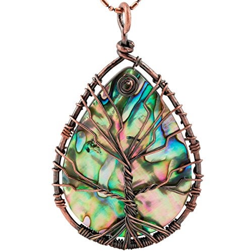 SUNYIK Teardrop Rainbow Abalone Shell Stone Pendant Necklace - Image 1