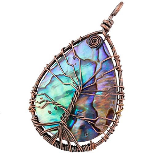 SUNYIK Teardrop Rainbow Abalone Shell Stone Pendant Necklace - Image 2