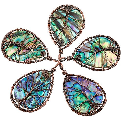 SUNYIK Teardrop Rainbow Abalone Shell Stone Pendant Necklace - Image 5