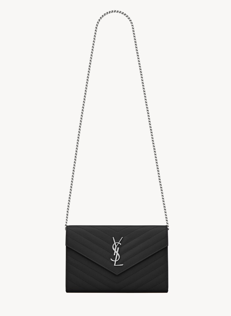 Yves Saint Laurent Saint Laurent Classic Cassandre Chain Wallet Bag, Women's Leather Wallet, Womens Shoulder Bag, Women's Cross body Bag, Women's Hand Bag Black-Silver-22cm  - Image 1