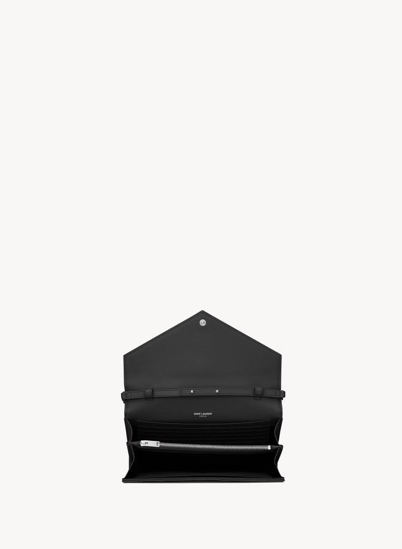 Yves Saint Laurent Saint Laurent Classic Cassandre Chain Wallet Bag, Women's Leather Wallet, Womens Shoulder Bag, Women's Cross body Bag, Women's Hand Bag Black-Silver-22cm  - Image 3