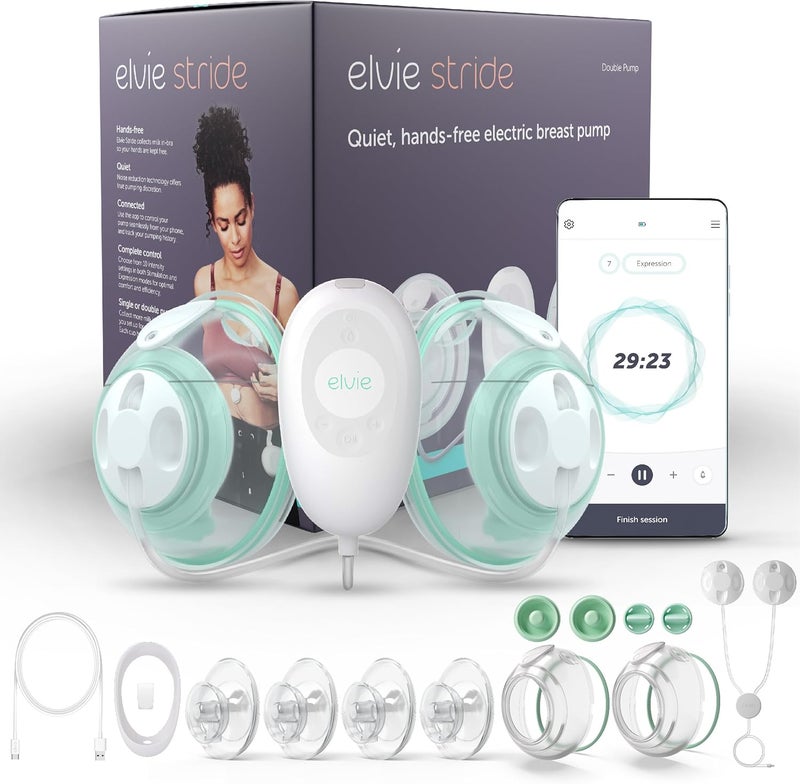 Elvie Stride Hospital-Grade, App-Controlled Breast Pump - Hands-Free, Wearable, Ultra-Quiet & Electric with 2-Modes, 10-Settings & 5oz Capacity per Cup - Image 1
