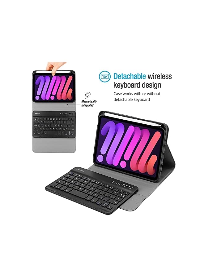Procases Ipad Mini 6 Keyboard Case 2021, Slim Shell Lightweight Cover With Magnetically Detachable Wireless Keyboard And Pencil Holder For 8.3 Inch Ipad Mini 6Th Generation -Black - Image 2