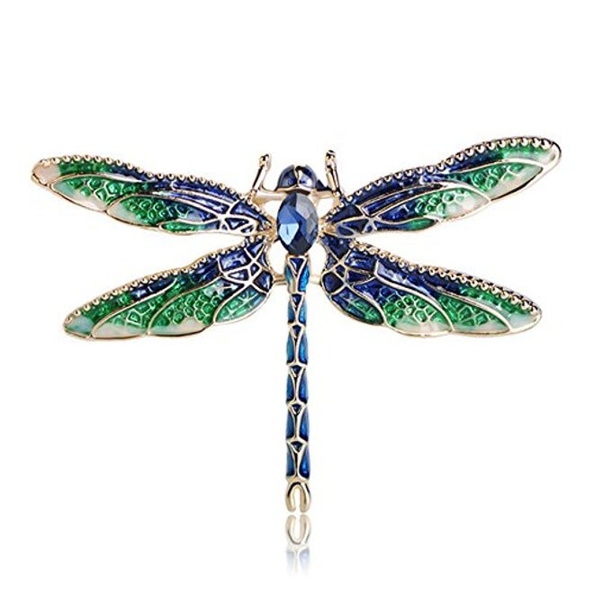 MINGHUA Pretty Enamel Red Blue Dragonfly Brooch Pin Charm for Women and Men - Stainless Steel