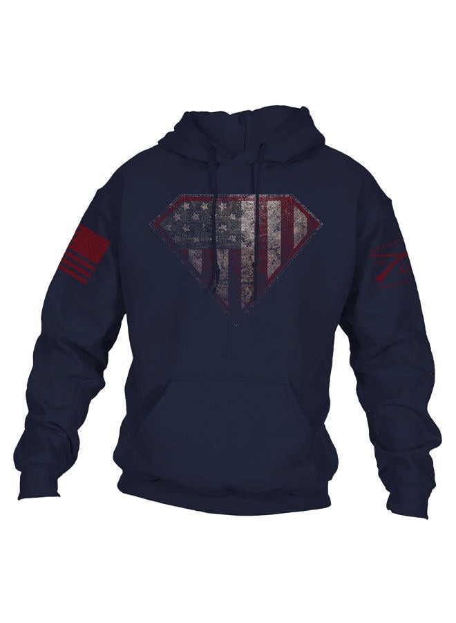 Grunt Style Super Patriot 2.0 Unisex Patriotic Pullover Hoodie, Navy, XL - Image 1
