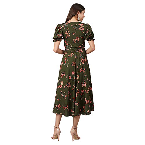 Rare Women's Synthetic Fit and Flare Midi Casual Dress (EP6054_Green_Large) - Image 3