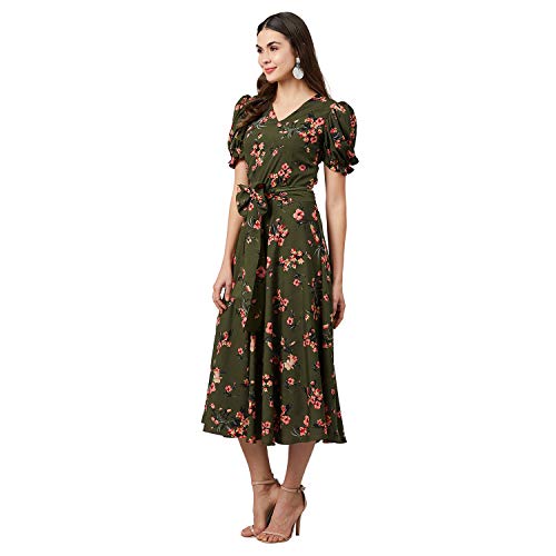 Rare Women's Synthetic Fit and Flare Midi Casual Dress (EP6054_Green_Large) - Image 2