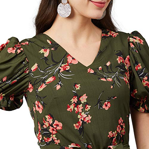 Rare Women's Synthetic Fit and Flare Midi Casual Dress (EP6054_Green_Large) - Image 4