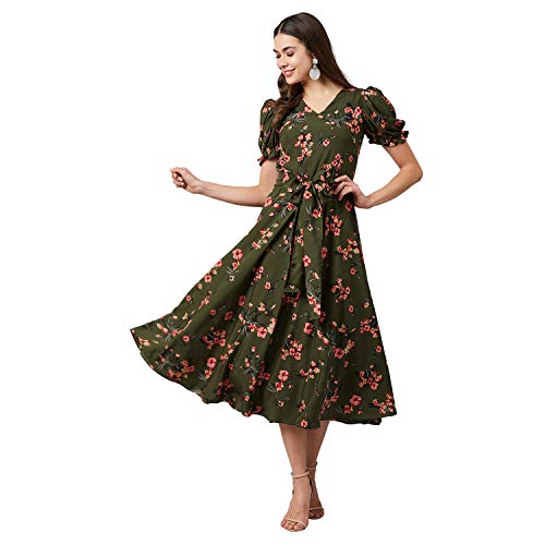 Rare Women's Synthetic Fit and Flare Midi Casual Dress (EP6054_Green_Large) - Image 5