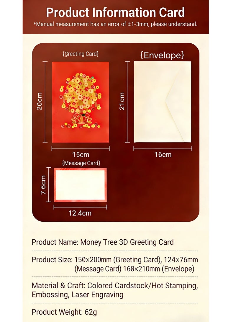 Fuwddy 3D Pop-Up Money Tree Greeting Card for Chinese New Year - Symbol of Instant Wealth & Prosperity - Wish You Massive Success and Riches - Gift Card with Envelope - Image 3