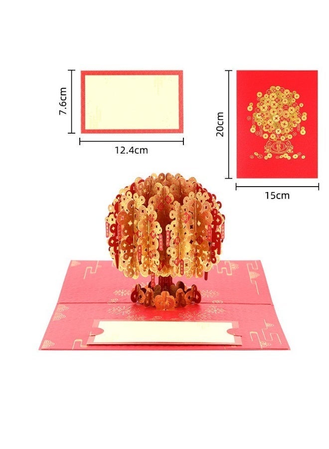 Fuwddy 3D Pop-Up Money Tree Greeting Card for Chinese New Year - Symbol of Instant Wealth & Prosperity - Wish You Massive Success and Riches - Gift Card with Envelope - Image 2