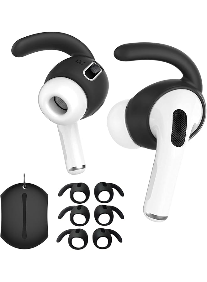 erorex 3 Pairs Ear Hooks Covers Compatible With Airpods Pro Anti Slip Ear Tips With Storage Pouch Compatible With Airpods Pro Black - Image 1