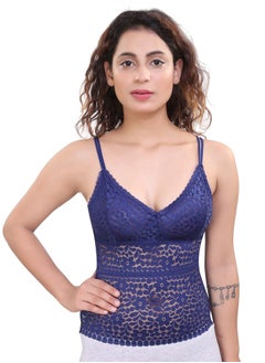 Women's Spaghetti Strap Floral Lace Removable Padded Camisole, Blue