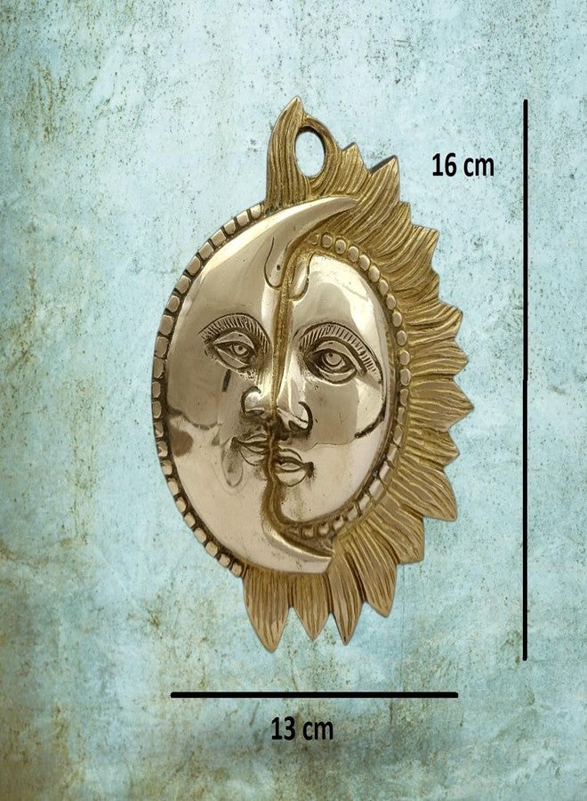 athizay Brass Suraj Chand Wall Hanging – 16 cm Gold Finish | Sun Moon Face Sculpture for Home Decor, Door, or Pooja Room - Image 2
