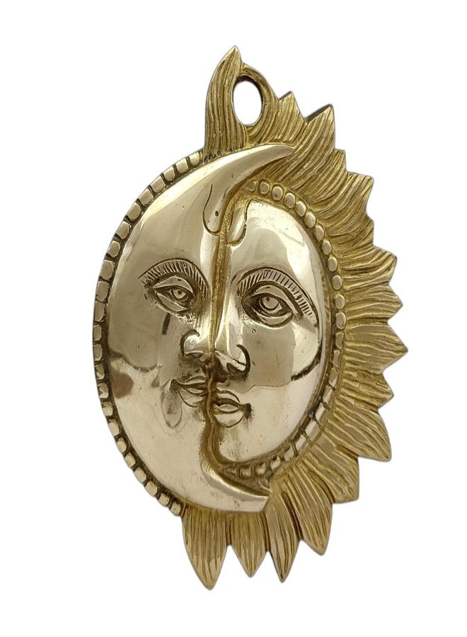 athizay Brass Suraj Chand Wall Hanging – 16 cm Gold Finish | Sun Moon Face Sculpture for Home Decor, Door, or Pooja Room - Image 1