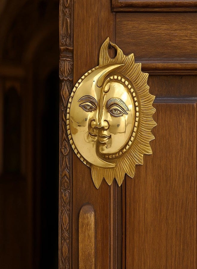 athizay Brass Suraj Chand Wall Hanging – 16 cm Gold Finish | Sun Moon Face Sculpture for Home Decor, Door, or Pooja Room - Image 4