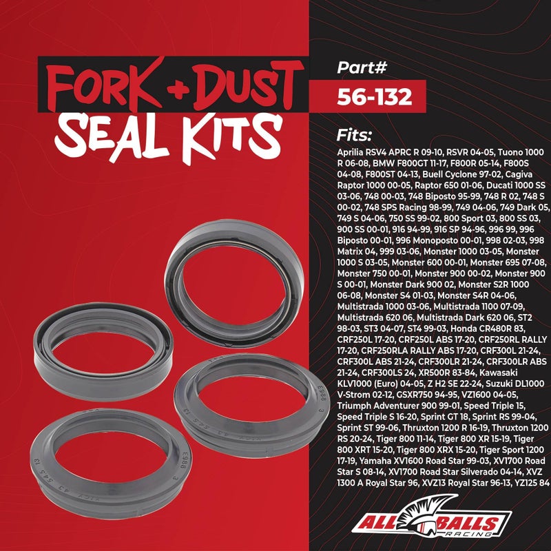 All Balls Racing 56-133 Fork & Dust Seal Kit Compatible with/Replacement for Aprilia, Buell,Caviga, Honda, Kawasaki,Suzuki - Image 2